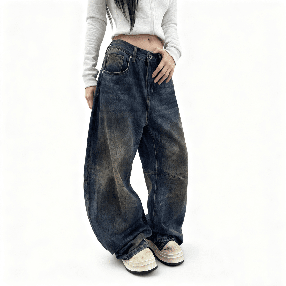 Jean unisexe RUSH – Patchwork Wide-Leg Curved Blade