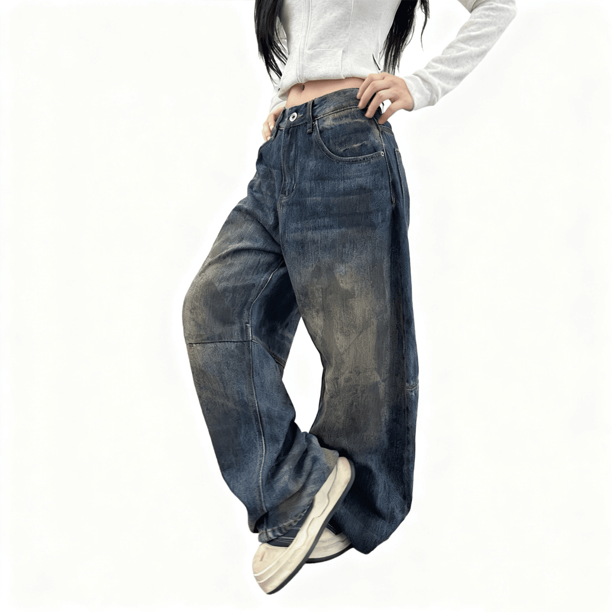 Jean unisexe RUSH – Patchwork Wide-Leg Curved Blade