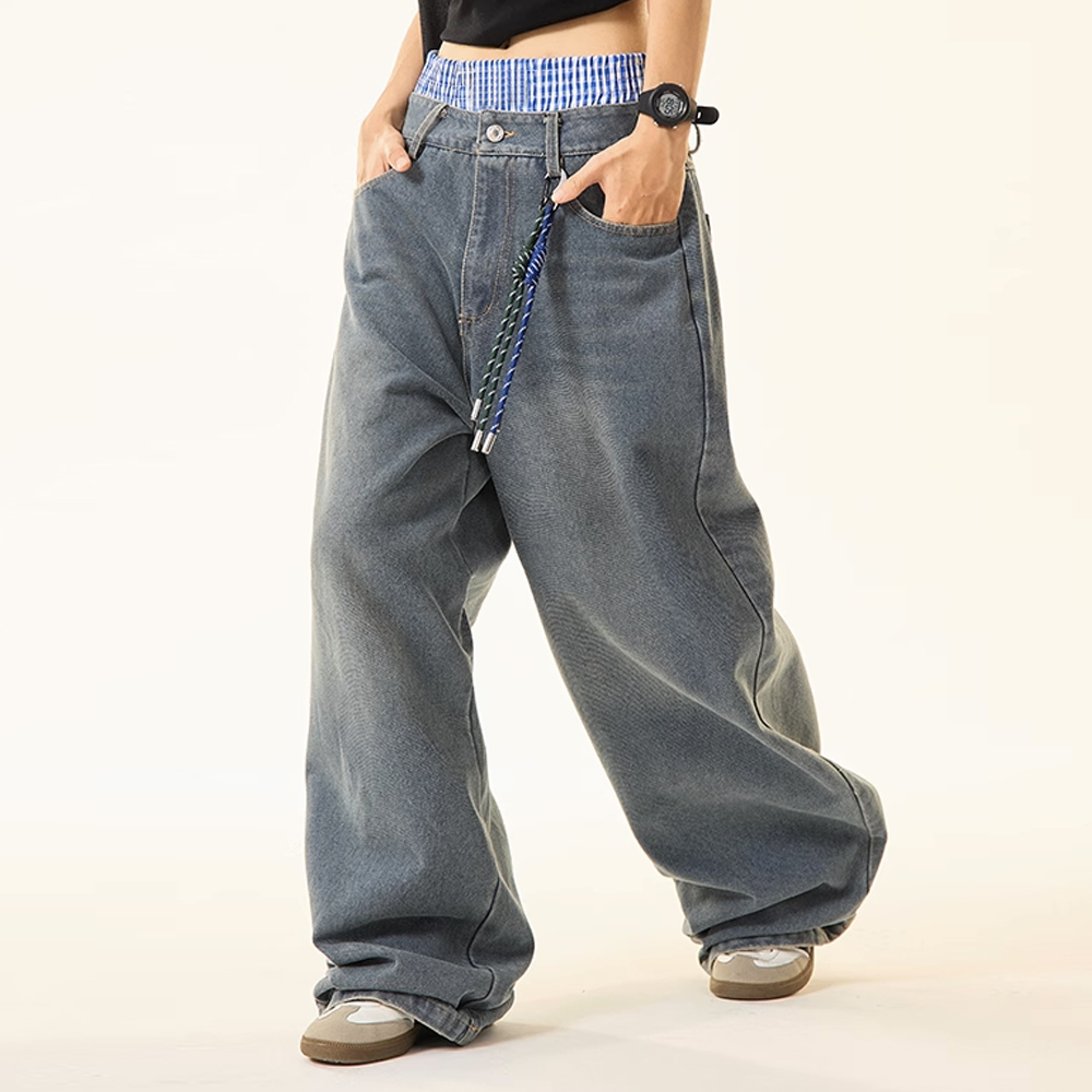 Jean unisexe RUSH – Double Waist Design Hip-Hop Wide Leg