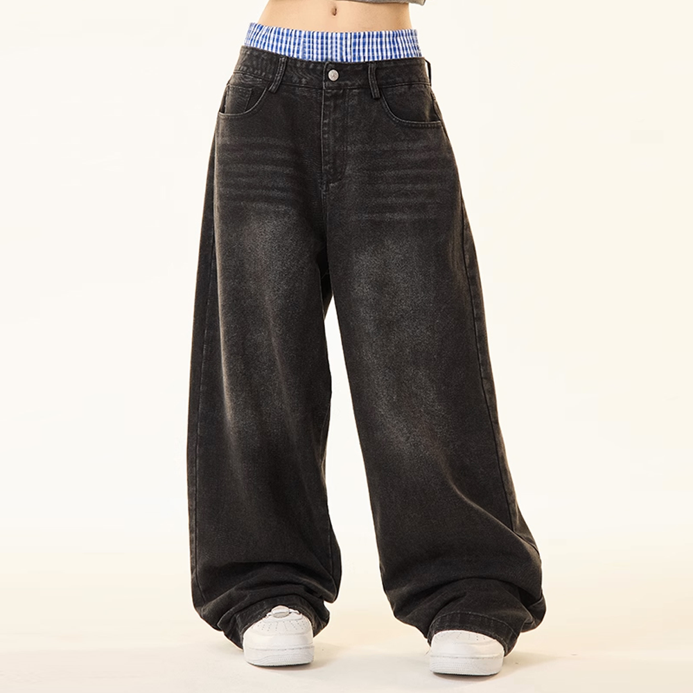 Jean unisexe RUSH – Double Waist Design Hip-Hop Wide Leg