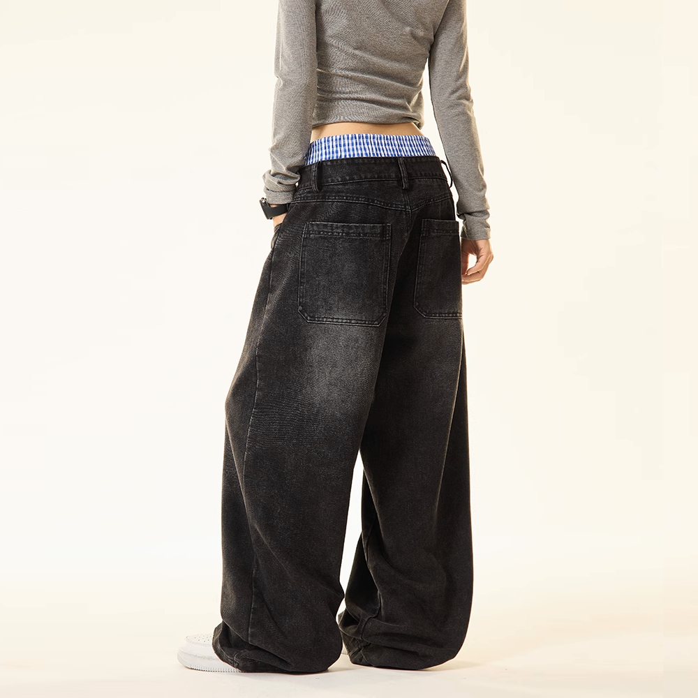 Jean unisexe RUSH – Double Waist Design Hip-Hop Wide Leg