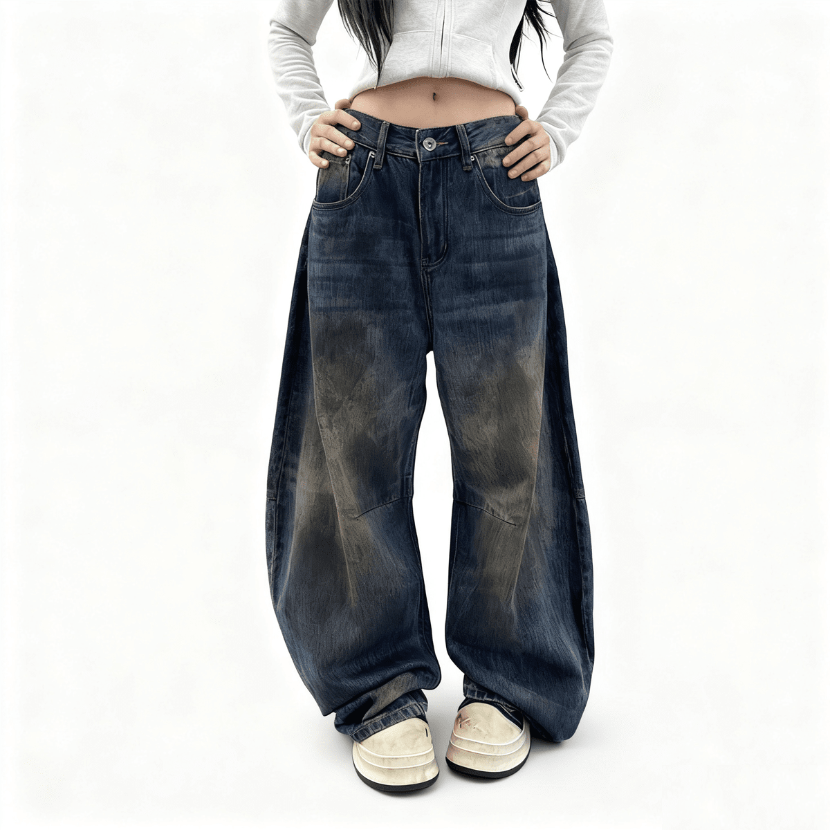 Jean unisexe RUSH – Patchwork Wide-Leg Curved Blade