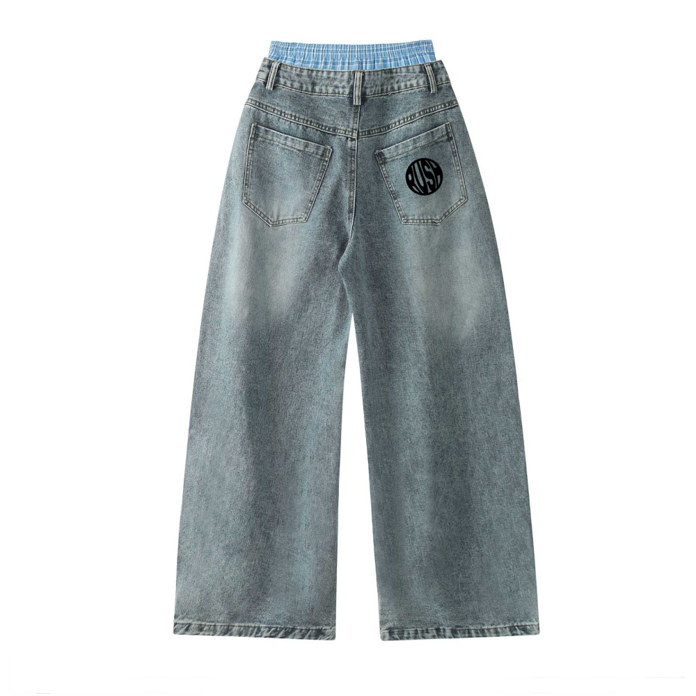 Jean unisexe RUSH – Double Waist Design Hip-Hop Wide Leg