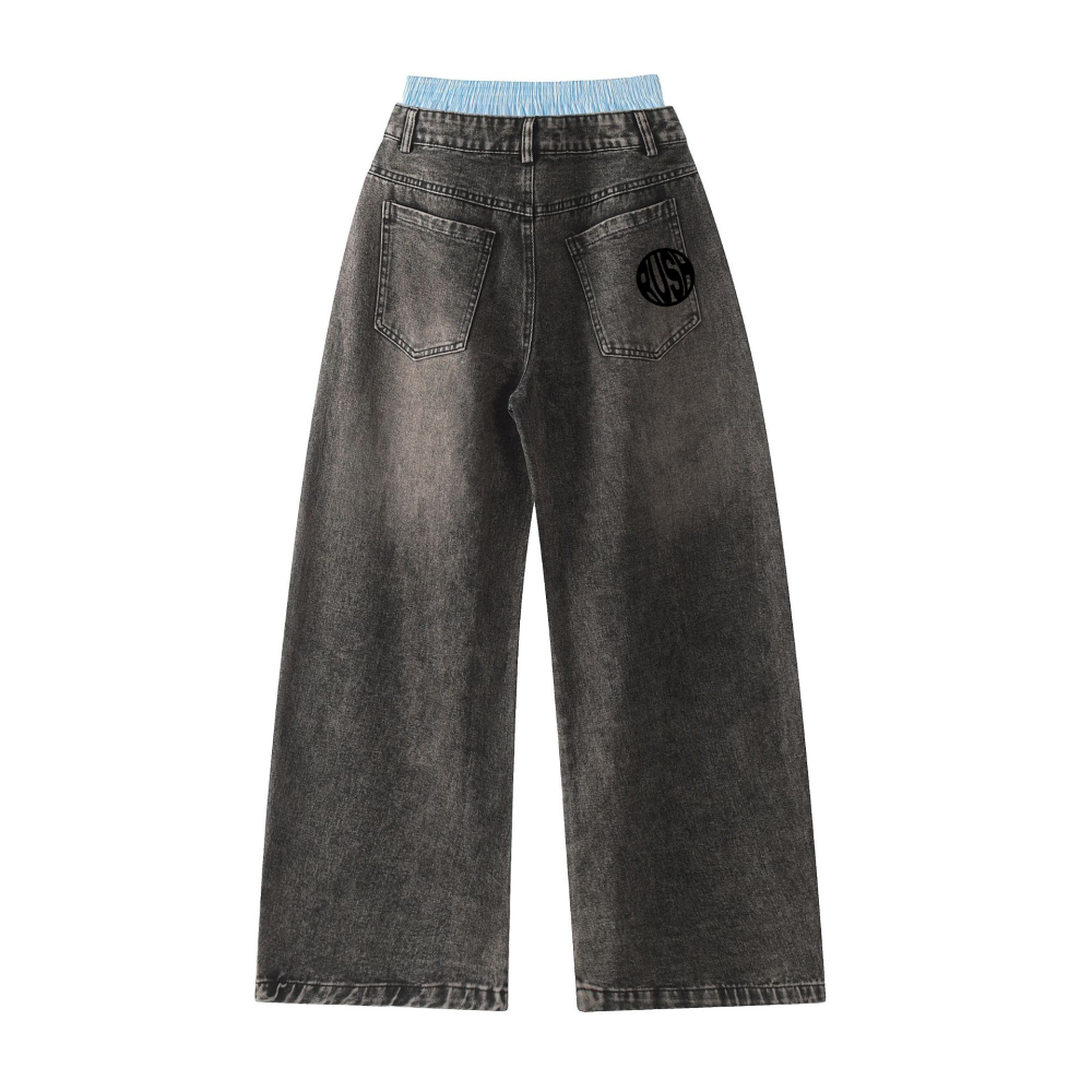 Jean unisexe RUSH – Double Waist Design Hip-Hop Wide Leg